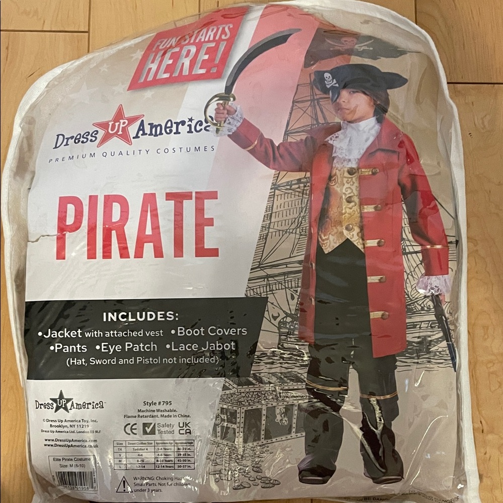 Red Pirate Costume for Kids Size M (8-10)